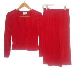 Vintage 80s Lanz Womens 8 Formal Skirt & Shirt Outfit Set Red Bows Formal READ